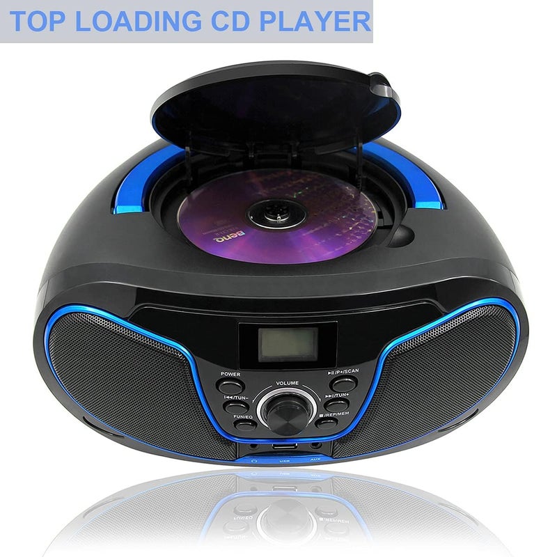 LONPOO CD Player Boombox, LP-D02 Portable Bluetooth FM Radio Stereo Sound System with Crystal-Clear Sound, MP3 Playback, USB Input, AUX Input, Headphone Jack, LCD Display, AC DC Operated - Image 2